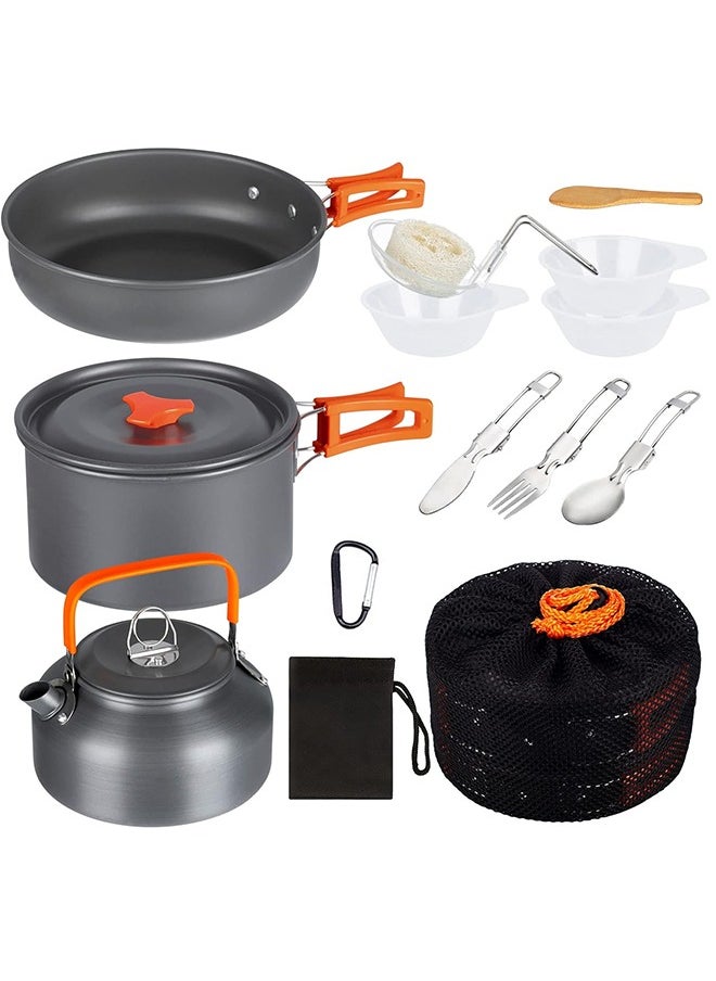 Occuwzz 14 Pcs Camping Cookware Set Non Stick Family Backpacking Cooking Set Lightweight Stackable Pot Pan Bowls with Storage Bag for Outdoor Hiking  - Image 1