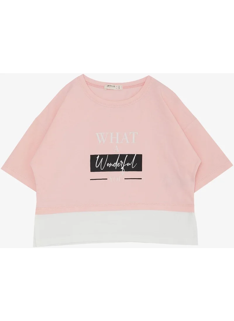 Breeze Girls Crop T-Shirt Side Slit Text Printed 9-14 Years Pink