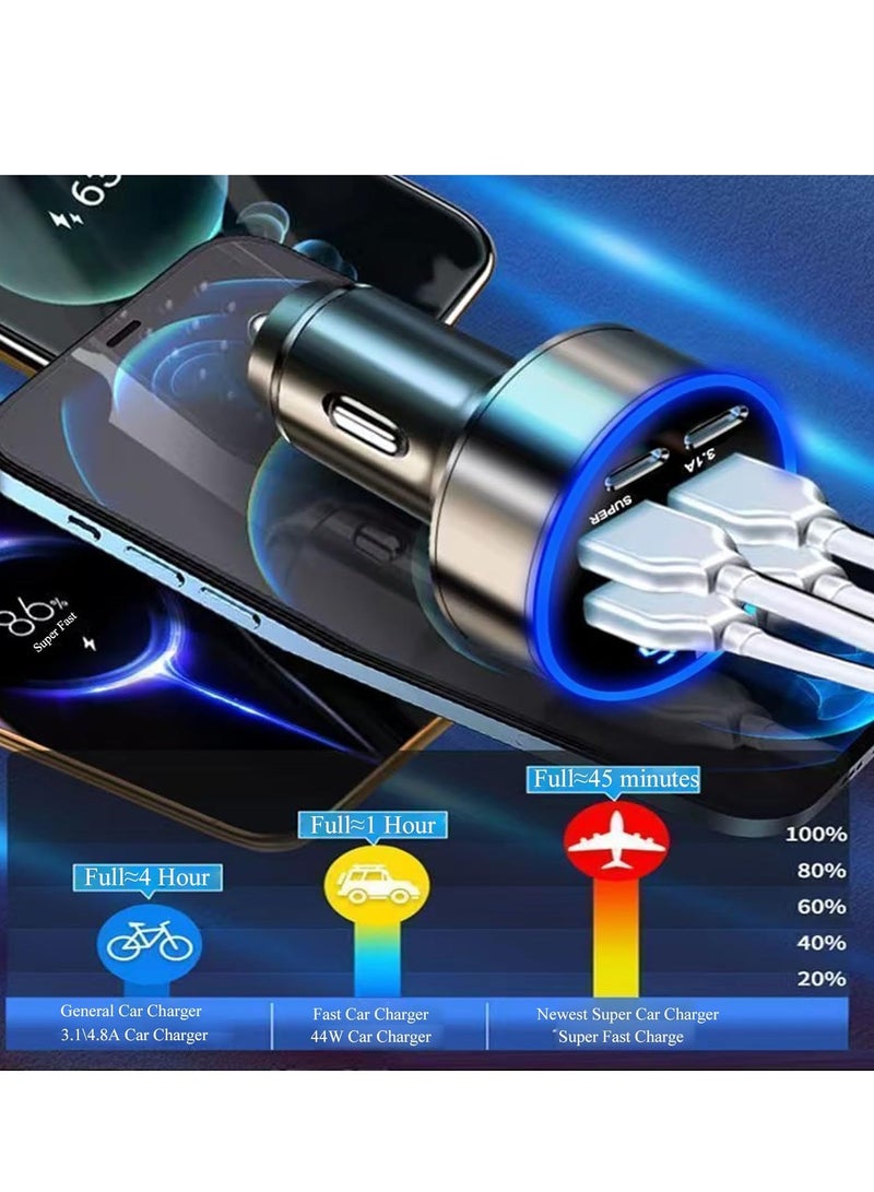 Super Fast Charge USB C Car Phone Charger Adapter 6 in 1 with Voltage Display 250W Multi Port Cigarette Lighter USB Charge for iPhone 16 15 14 13 12 11 Samsung Galaxy Huawei Oneplus Oppo Vivo  - Image 2