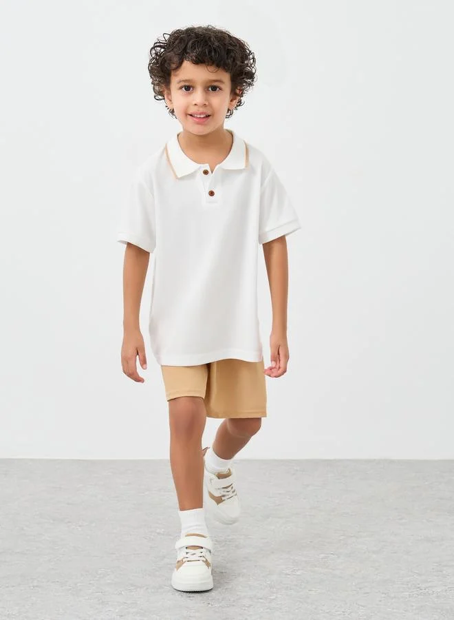 ستايلي Styli Solid Polo T-Shirt and Shorts Set