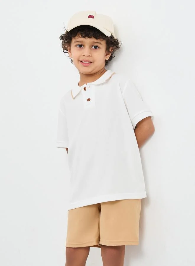 ستايلي Styli Solid Polo T-Shirt and Shorts Set