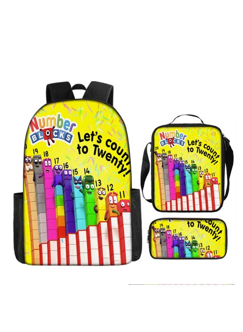 Digital Printing Large Capacity Backpack Three piece Set Lunch Bag Pen Bag Polyester Comfortable Load Reducing Backpack for Students and Children Unisex