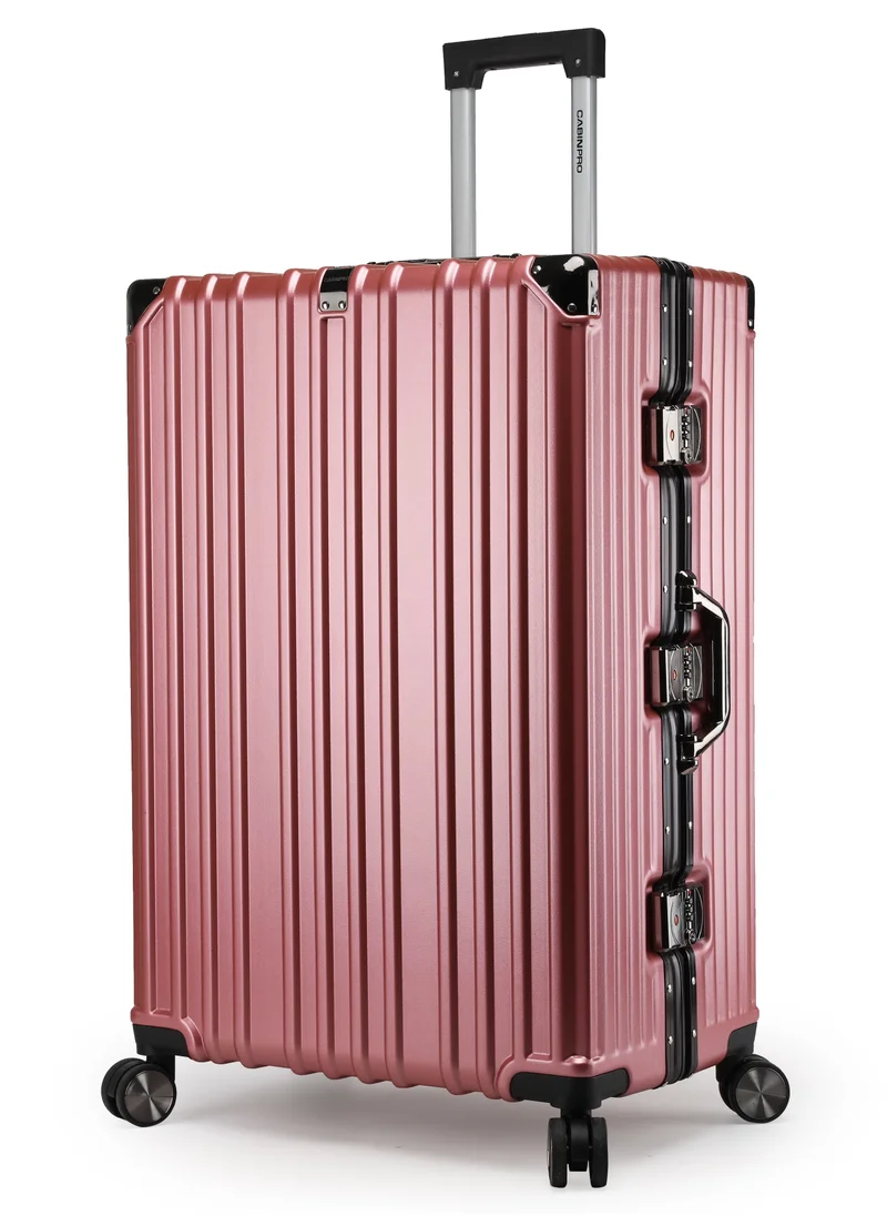 CABINPRO Lightweight Aluminum Frame Fashion Luggage Trolley Polycarbonate Hard Case Large Checked Luggage Suitcase with 4 Quite 360 Degree Double Spinner Wheels CP001 Rose Gold