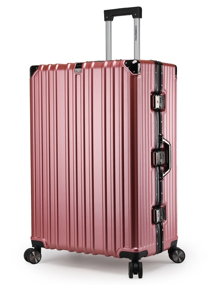 CABINPRO Lightweight Aluminum Frame Fashion Luggage Trolley Polycarbonate Hard Case Large Checked Luggage Suitcase with 4 Quite 360 Degree Double Spinner Wheels CP001 Rose Gold  - Image 1