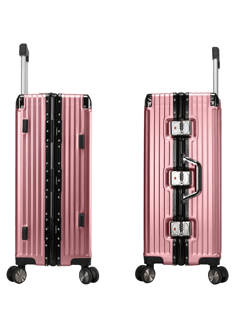 CABINPRO Lightweight Aluminum Frame Fashion Luggage Trolley Polycarbonate Hard Case Large Checked Luggage Suitcase with 4 Quite 360 Degree Double Spinner Wheels CP001 Rose Gold