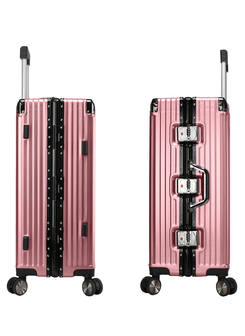 CABINPRO Lightweight Aluminum Frame Fashion Luggage Trolley Polycarbonate Hard Case Large Checked Luggage Suitcase with 4 Quite 360 Degree Double Spinner Wheels CP001 Rose Gold  - Image 3