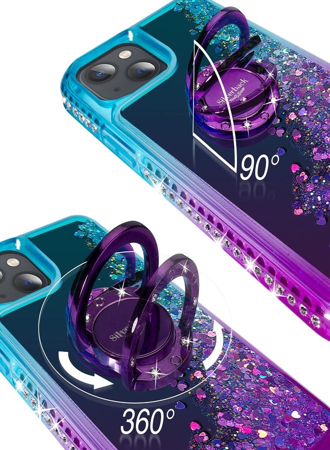 Silverback for iPhone 14 Phone Case, Moving Liquid Holographic Sparkle Glitter Case with Kickstand, Girls Women Bling Diamond Ring Slim Protective Case for Apple iPhone 14 5G 6.1''- Purple - Image 3