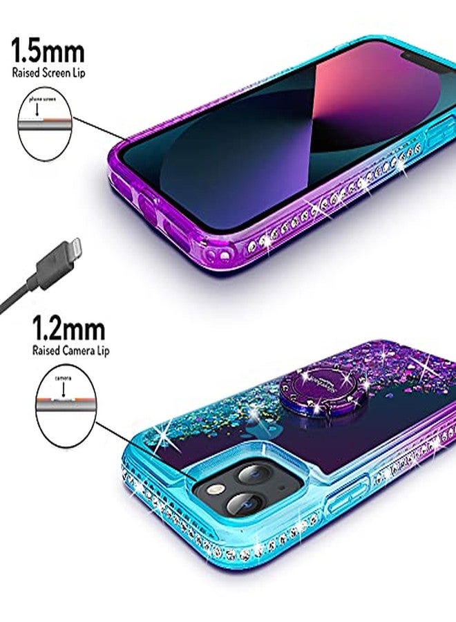 Silverback for iPhone 14 Phone Case, Moving Liquid Holographic Sparkle Glitter Case with Kickstand, Girls Women Bling Diamond Ring Slim Protective Case for Apple iPhone 14 5G 6.1''- Purple - Image 4