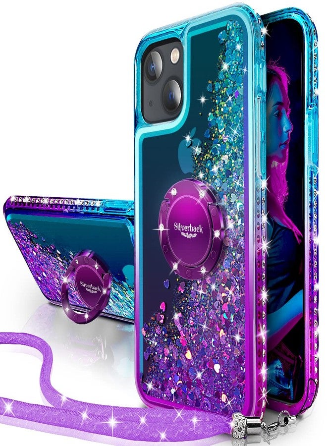 Silverback for iPhone 14 Phone Case, Moving Liquid Holographic Sparkle Glitter Case with Kickstand, Girls Women Bling Diamond Ring Slim Protective Case for Apple iPhone 14 5G 6.1''- Purple - Image 1