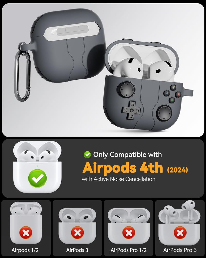 Wowwat Game Case for AirPods 4 Cover,Classic Cool Funny Shock-Proof Protective Silicone Air Pod 4 Case with Cleaning Kit and Keychain Accessories for Apple Airpods 4th Generation for Men Boy-Black - Image 2
