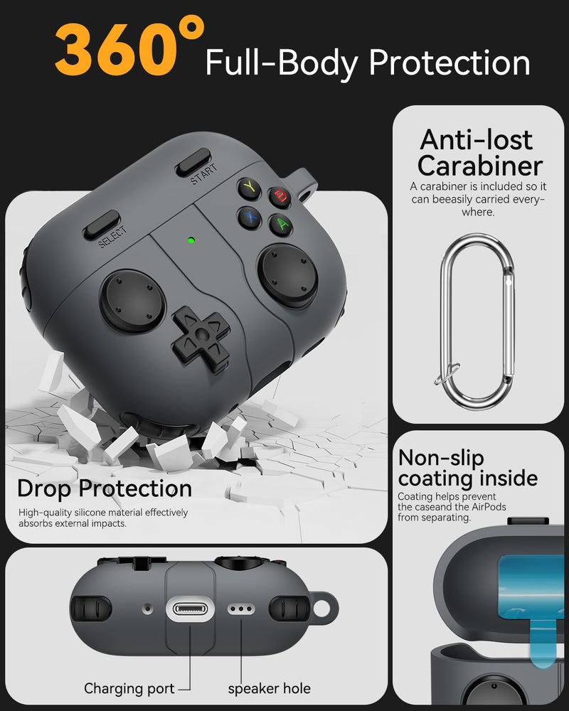 Wowwat Game Case for AirPods 4 Cover,Classic Cool Funny Shock-Proof Protective Silicone Air Pod 4 Case with Cleaning Kit and Keychain Accessories for Apple Airpods 4th Generation for Men Boy-Black - Image 3