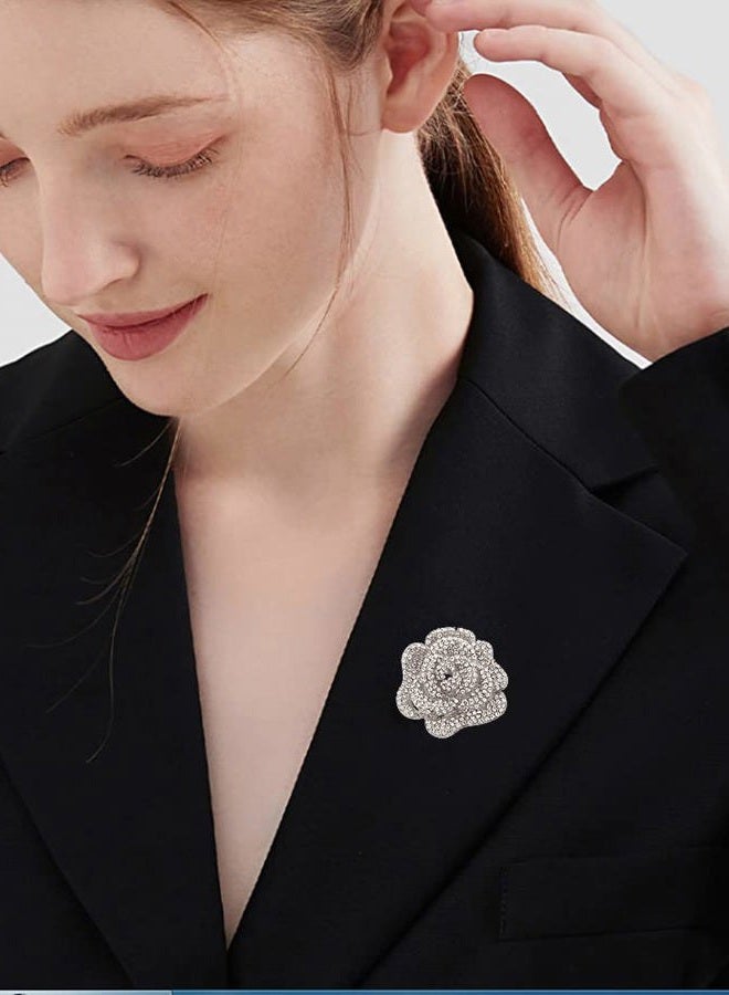 Dtja Rhinestone Rose Brooch Pin for Women Girls Fashion Crystal Big Blossom Flower Brooch Lapel Pins Elegant Dress Accessories Jewelry Boutonniere Corsage for Hat Bag Suit Tie Gift Wedding Holiday, Medium - Image 2