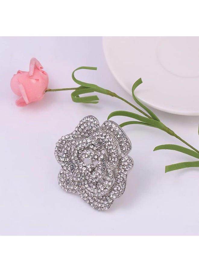 Dtja Rhinestone Rose Brooch Pin for Women Girls Fashion Crystal Big Blossom Flower Brooch Lapel Pins Elegant Dress Accessories Jewelry Boutonniere Corsage for Hat Bag Suit Tie Gift Wedding Holiday, Medium - Image 5