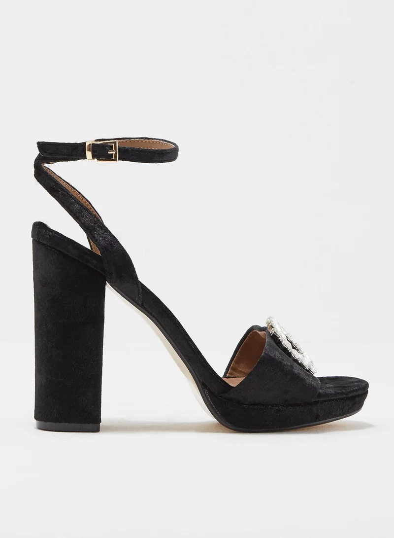 Truffle Velvet Block Heel