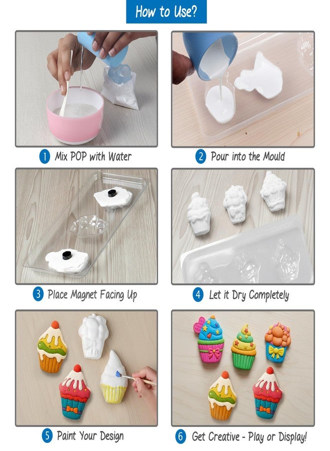 FIRSTCRY INTELLISKILLS مجموعة Intelliskills Premium DIY للقوالب والطلاء، اصنع نماذج حلويات ثلاثية الأبعاد مع 6 قوالب و12 لون طلاء و6 مغناطيسات، مجموعة طلاء للأطفال، مجموعة فنية للأطفال من عمر 5 سنوات فما فوق، هدية للأطفال، ألعاب تعليمية ممتعة (حلويات) - Image 4