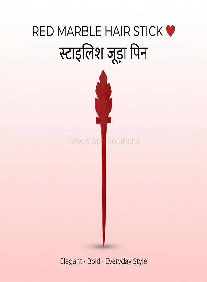 Salvus App SOLUTIONS Marble Handmade Pink Red Hair Stick/Juda Pin for Women & Girls (15 x 1.3 cm) - Image 5