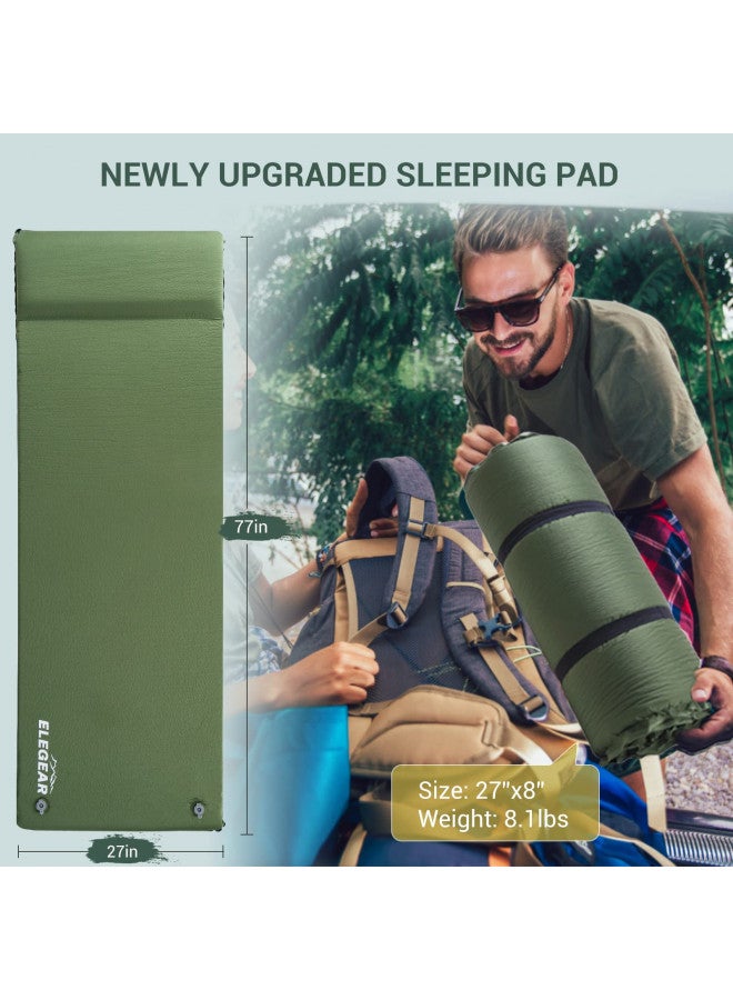 Elegear وسادة نوم ذاتية النفخ من إيليجير، 3.1" وسادة تخييم سميكة جداً من رغوة الذاكرة مع وسادة، تنفخ بسرعة في 20 ثانية، وسادة تخييم معزولة، وسادة نوم للتخييم/السفر/السيارة/الخيمة - Image 4