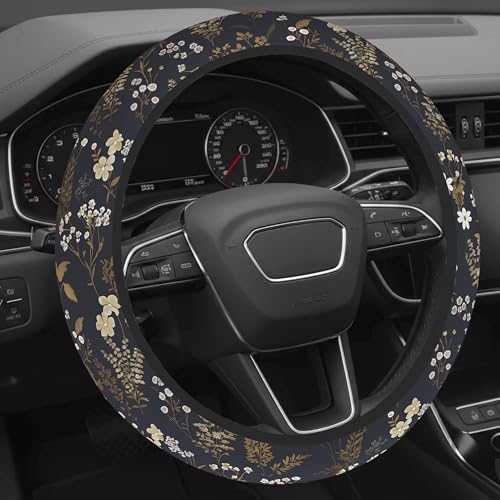 BDFHYK Cute Steering Wheel Cover for Women Machine Washable Universal 145155 inch NonSlip Grip All Weather Use Retro Floral Brown - Image 1