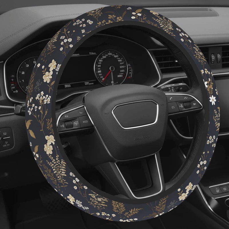 BDFHYK Cute Steering Wheel Cover for Women Machine Washable Universal 145155 inch NonSlip Grip All Weather Use Retro Floral Brown - Image 3