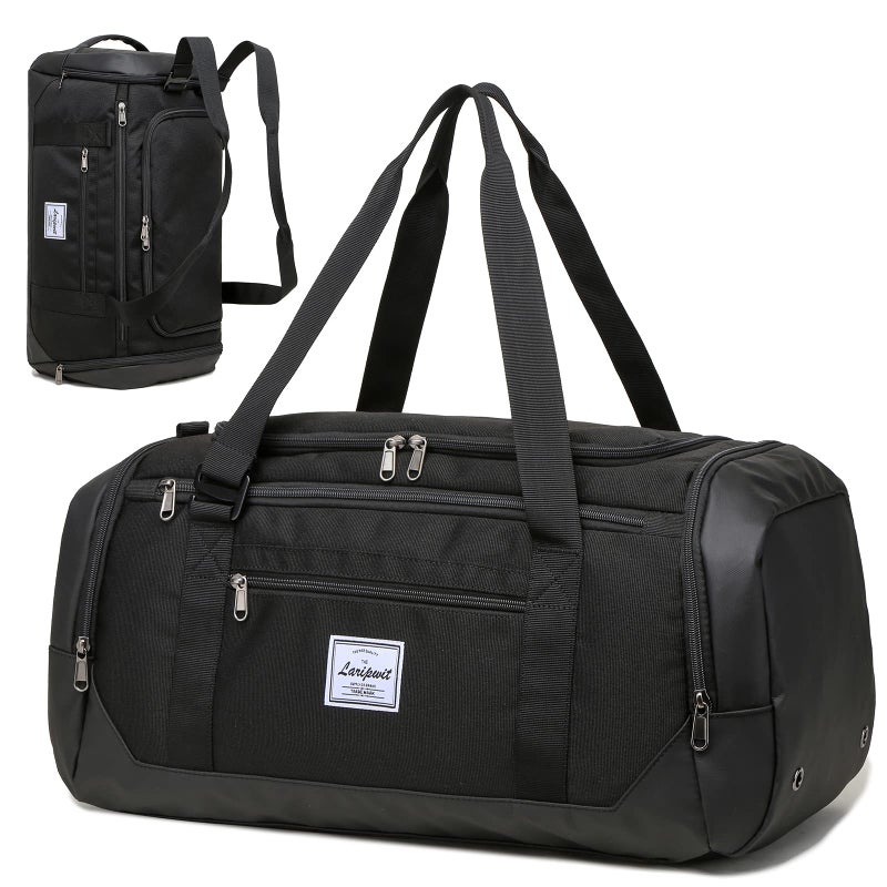 Laripwit Travel Duffle Bag for men 40L Medium Sports Gym Bag with Wet Pocket & Shoes Compartment Weekender Overnight Backpack for Traveling Duffel Bag Backpack for Women, Black - Image 1