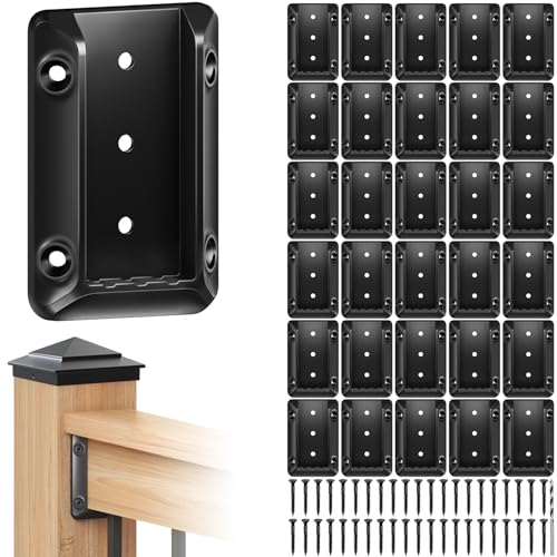 TOSCOCO 30 Pcs Deck Railing Bracket Connectors for 2"×4“ (Actually 1.5”x3.5“) Wood Post to Handrail Connection, Railing Connectors with 210 Pcs Galvanized Black Screws for Wooden Stair Fence Railings - Image 1