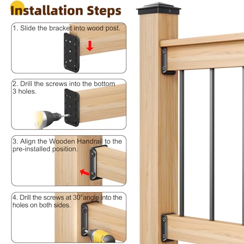 TOSCOCO 30 Pcs Deck Railing Bracket Connectors for 2"×4“ (Actually 1.5”x3.5“) Wood Post to Handrail Connection, Railing Connectors with 210 Pcs Galvanized Black Screws for Wooden Stair Fence Railings - Image 4