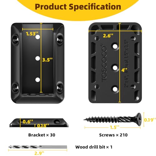 TOSCOCO 30 Pcs Deck Railing Bracket Connectors for 2"×4“ (Actually 1.5”x3.5“) Wood Post to Handrail Connection, Railing Connectors with 210 Pcs Galvanized Black Screws for Wooden Stair Fence Railings - Image 2