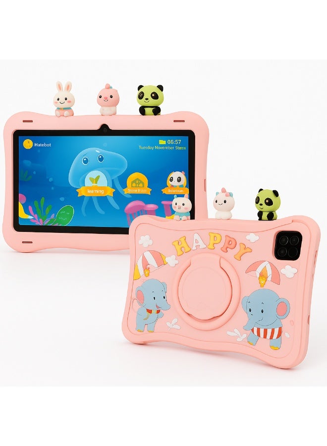Oteeto TAB 10 Kids Tablet 10.1-Inch HD Display, Android 13, 6GB+128GB, 8000mAh, 4G LTE, Dual Camera, Shockproof Case with 5 Toys – Pink - Image 1