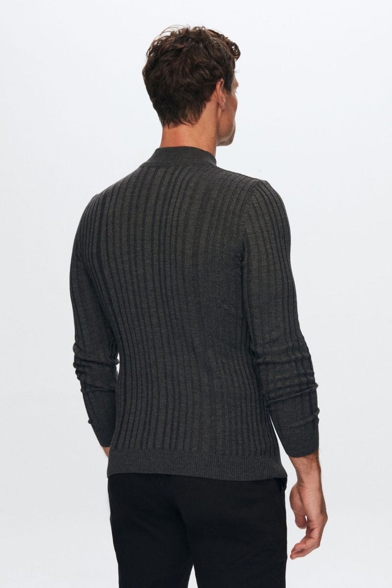 D'S DAMAT Slim Fit Anthracite Corduroy Cotton Blend Half Turtleneck Slim Fit Body-hugging Knitwear Sweater 5HF06ORT64100  - Image 2