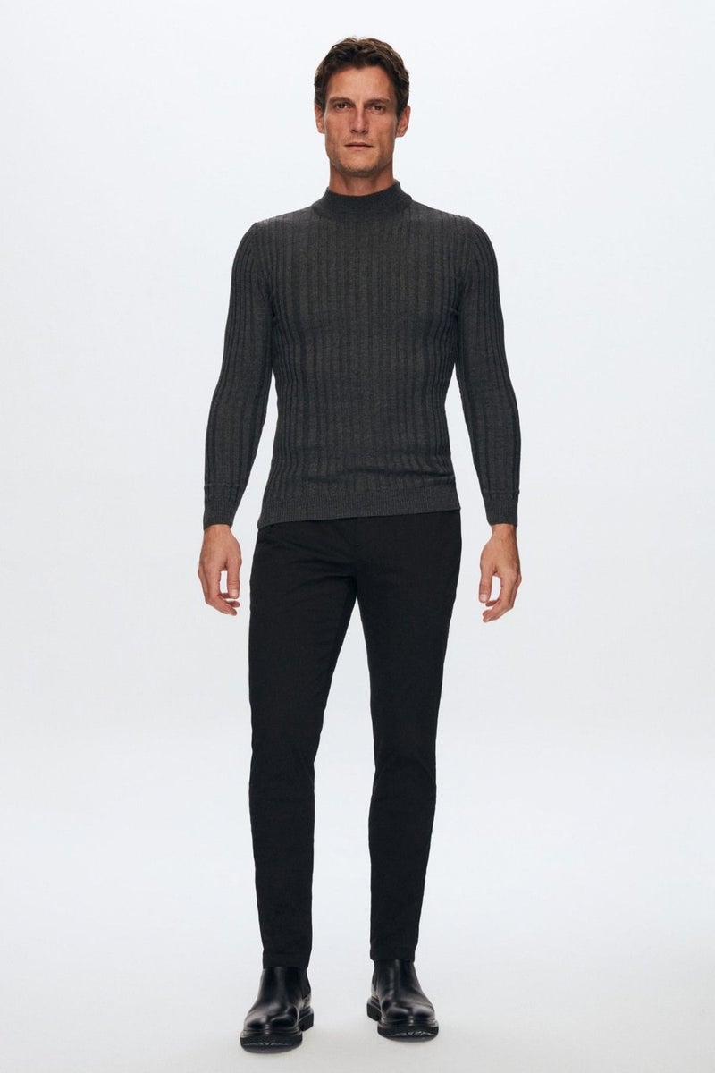 D'S DAMAT Slim Fit Anthracite Corduroy Cotton Blend Half Turtleneck Slim Fit Body-hugging Knitwear Sweater 5HF06ORT64100  - Image 3