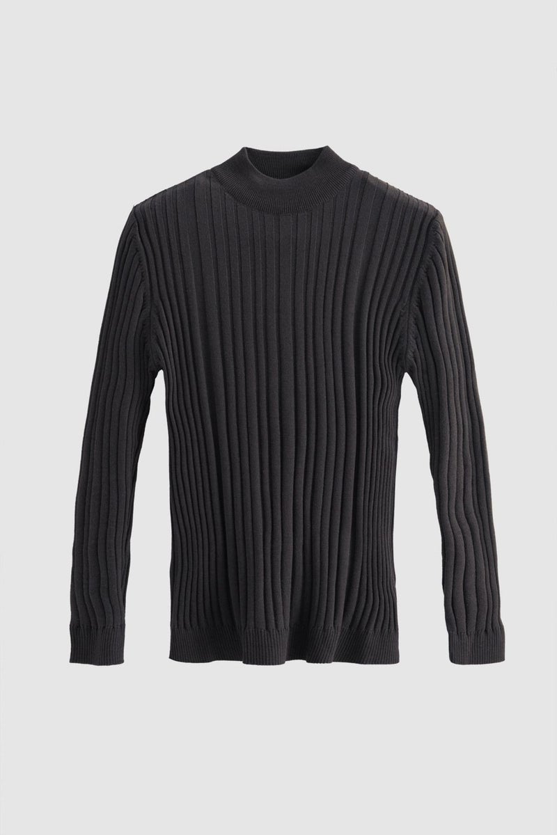 D'S DAMAT Slim Fit Anthracite Corduroy Cotton Blend Half Turtleneck Slim Fit Body-hugging Knitwear Sweater 5HF06ORT64100  - Image 4