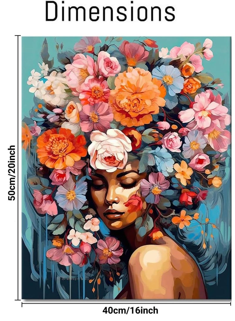 HZYH مجموعة رسم بالأرقام لفتاة جميلة للكبار، امرأة مع زهور، رسم بالأرقام، مجموعة رسم بالأرقام للكبار، لوحة قماشية فنية وحرفية 16 × 20 بوصة - Image 5