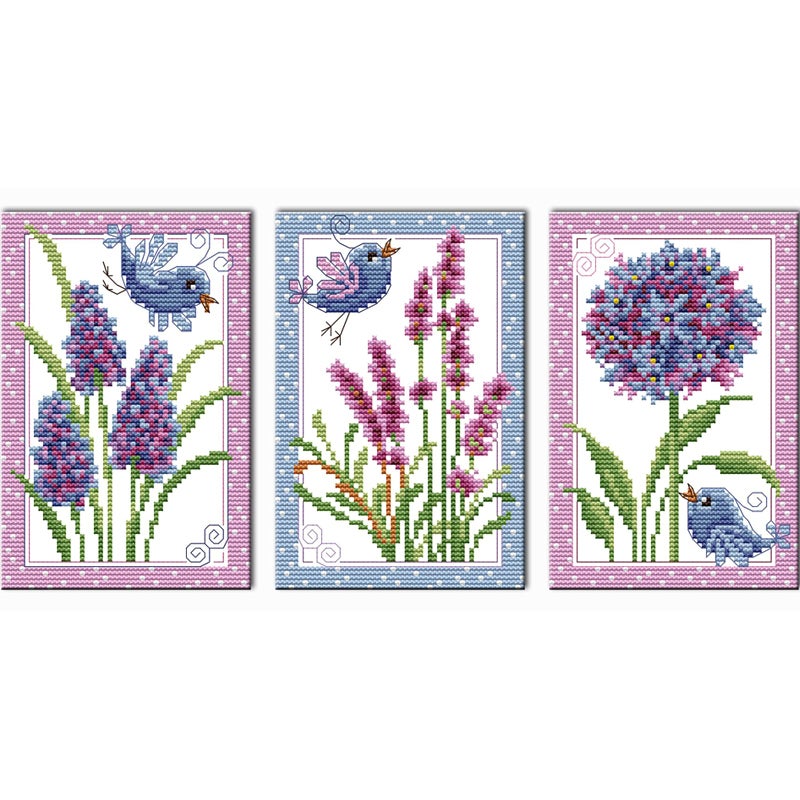 CROSSDECOR Stamped Cross Stitch Kits Full Range of Easy Patterns Embroidery Starter Kits for AdultsPrinted CrossStitch Kits for Home Decor DIY 11CT 3 StrandsBirds and Flowers24x102 inch