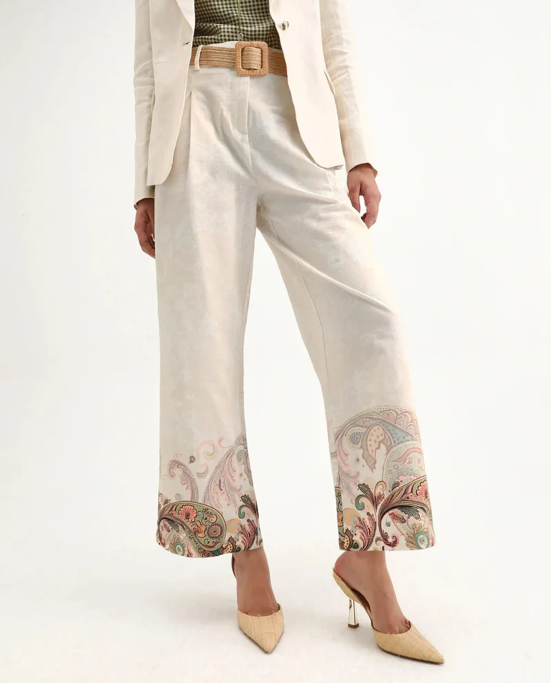 Rareism Women's Paisley Print Wide Leg Trouser