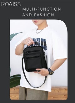 roaiss Minimalist Wear-Resistant Oxford Crossbody/Shoulder Bag with Adjustable Strap and Top Handle Multi-layer Functional New Trends Fashion Handbag for Men Solid Black  - Image 3