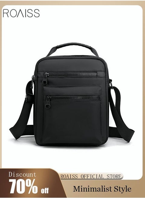 Minimalist Wear-Resistant Oxford Crossbody/Shoulder Bag with Adjustable Strap and Top Handle Multi-layer Functional New Trends Fashion Handbag for Men Solid Black, Casual Commuting Tote Bag