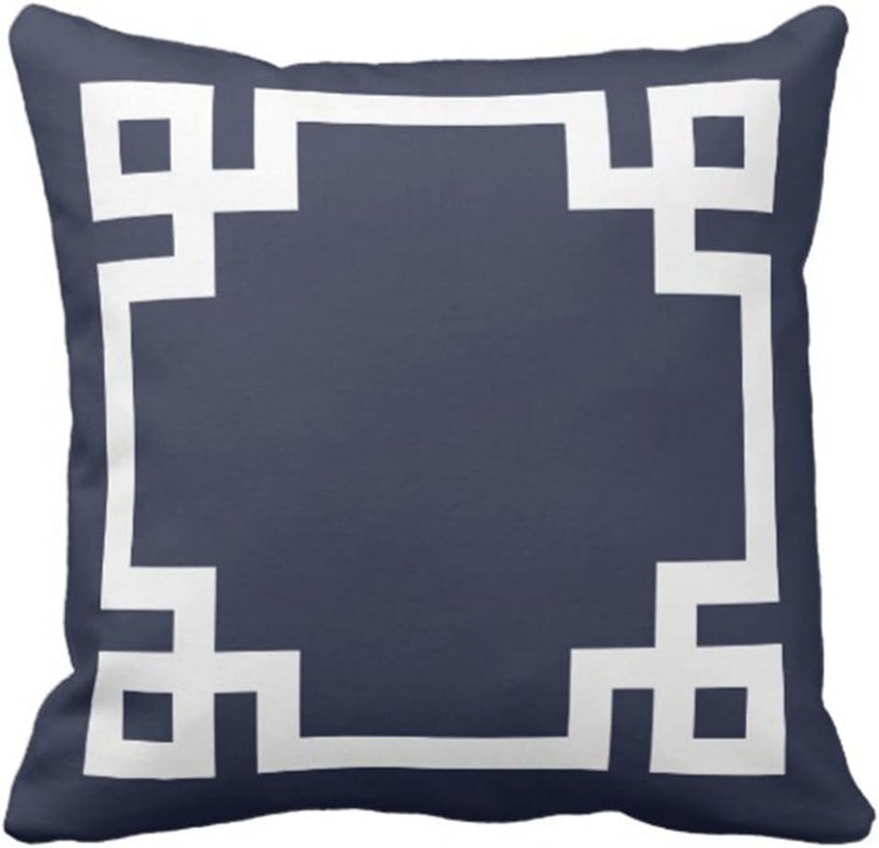 Emvency Throw Pillow Cover Cute Preppy Navy Blue and White Greek Key Girly Decorative Pillow Case Home Decor Square 18 x 18 Inch Pillowcase - Image 1