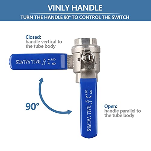 YanTone 1/2 Inch Full Port Ball Valve, 304 Stainless Steel Shut Off Valve for Water Oil and Gas, 1000 PSI (WOG) - 1/2" NPT, 1 Piece - Image 5