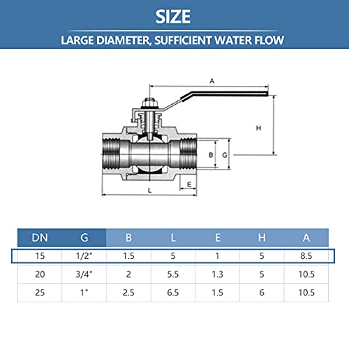 YanTone 1/2 Inch Full Port Ball Valve, 304 Stainless Steel Shut Off Valve for Water Oil and Gas, 1000 PSI (WOG) - 1/2" NPT, 1 Piece - Image 3