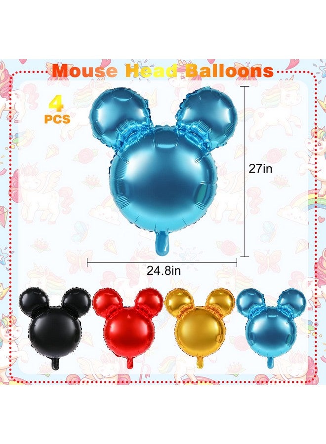 MIKIMIQI بالونات فويل على شكل رأس فأر MIKIMIQI 4 قطع، بالون مايلا 24 بوصة لتزيين حفلات عيد الميلاد، بالونات ألمنيوم عملاقة لوازم حفلات (أسود، أحمر، أزرق، ذهبي) - Image 2