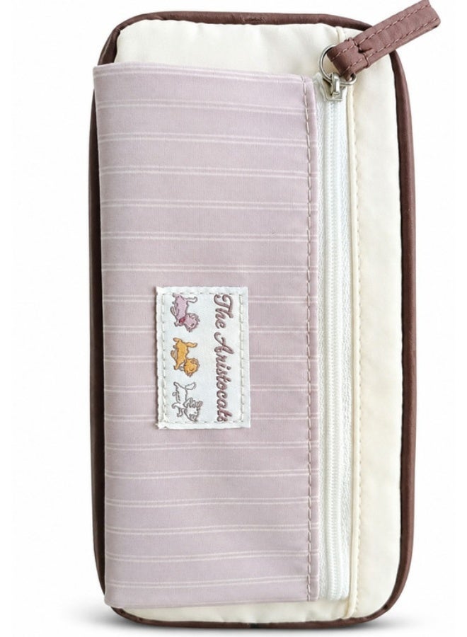 Kidzilla Brown and Pink Ribbed Pencil Case with Front Zipper Pocket, Large School Stationery Pouch - Image 1