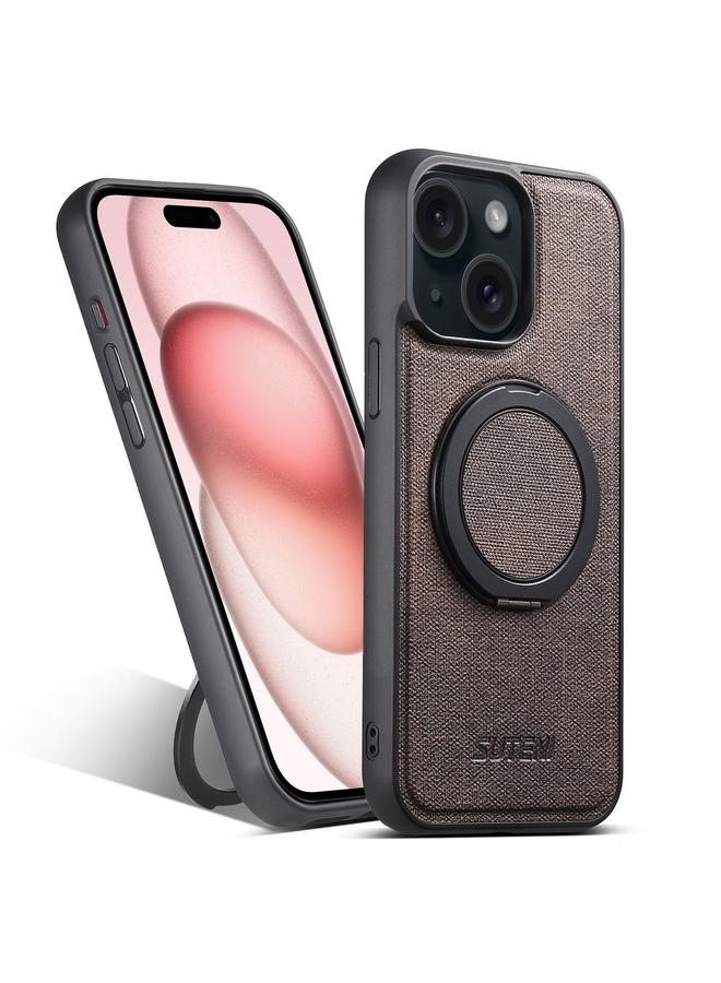 Suteni Case For iPhone 15 Plus G3 360 Rotation Holder MagSafe Denim Leather Back Phone Case - Image 1