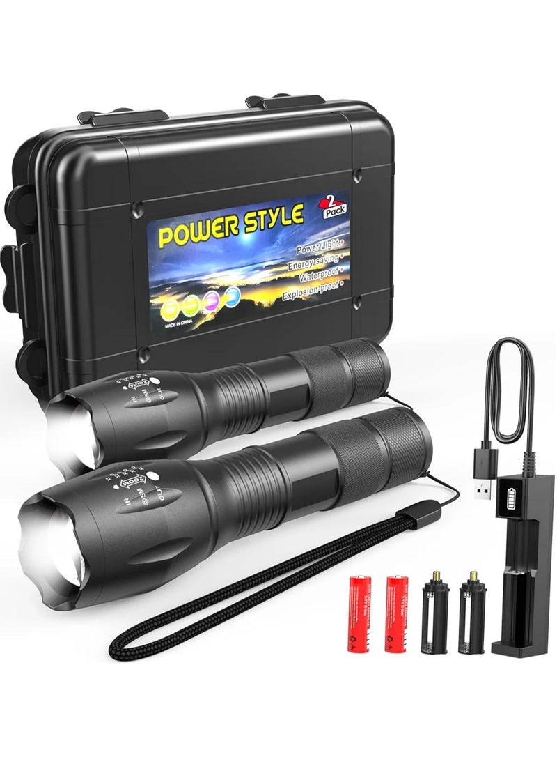 QLIGHT 2Pack LED Rechargeable Flashlights - Mini Camping Flashlights with 2000 High Lumens, 5 Modes, Zoomable Beam Versatile Tactical Flash Light for Outdoor and Home Use  - Image 1