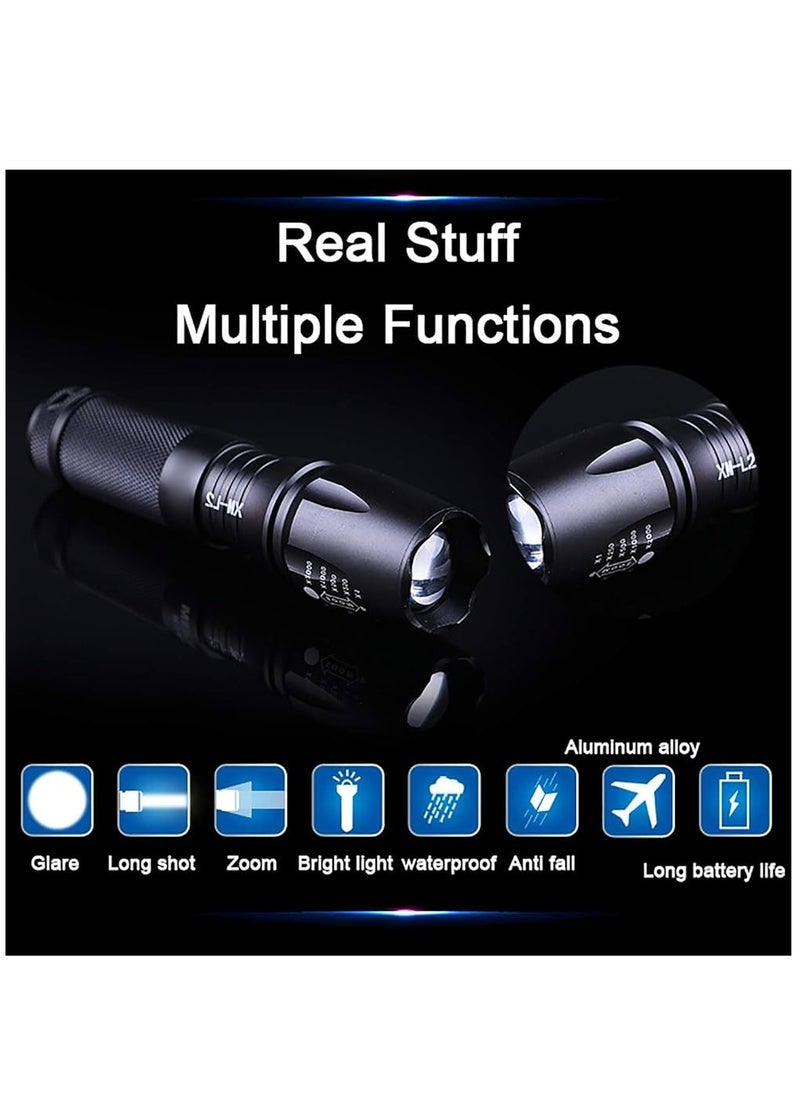 2Pack LED Rechargeable Flashlights - Mini Camping Flashlights with 2000 High Lumens, 5 Modes, Zoomable Beam Versatile Tactical Flash Light for Outdoor and Home Use