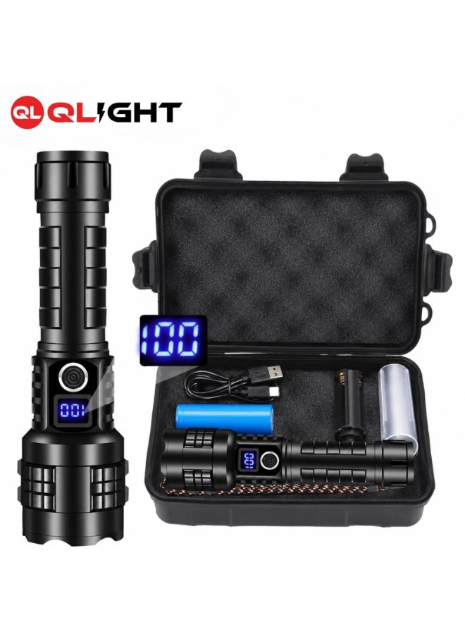 QLIGHT Rechargeable LED Flashlight 20000 Lumens High Power Torch, USB Fast Charging, Digital Battery Display, 5 Lighting Modes, Waterproof Tactical Flashlight with Carry Case, Long Range Searchlight for Camping, Emergency & Outdoor Use - Image 1