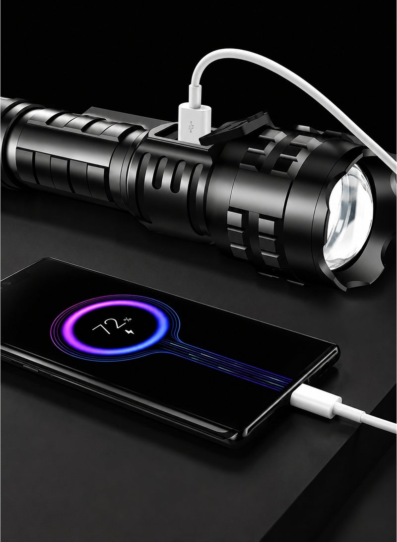 QLIGHT Rechargeable LED Flashlight 20000 Lumens High Power Torch, USB Fast Charging, Digital Battery Display, 5 Lighting Modes, Waterproof Tactical Flashlight with Carry Case, Long Range Searchlight for Camping, Emergency & Outdoor Use - Image 2