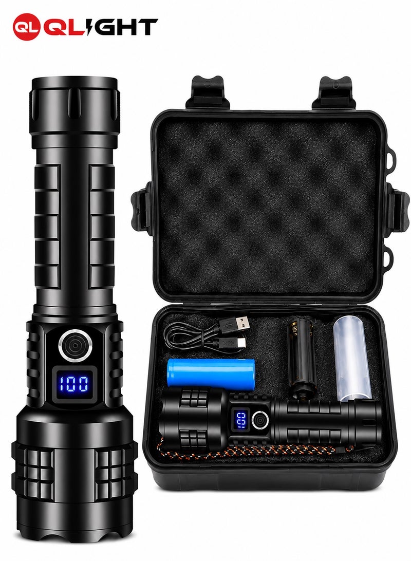 QLIGHT Rechargeable LED Flashlight 20000 Lumens High Power Torch, USB Fast Charging, Digital Battery Display, 5 Lighting Modes, Waterproof Tactical Flashlight with Carry Case, Long Range Searchlight for Camping, Emergency & Outdoor Use - Image 1