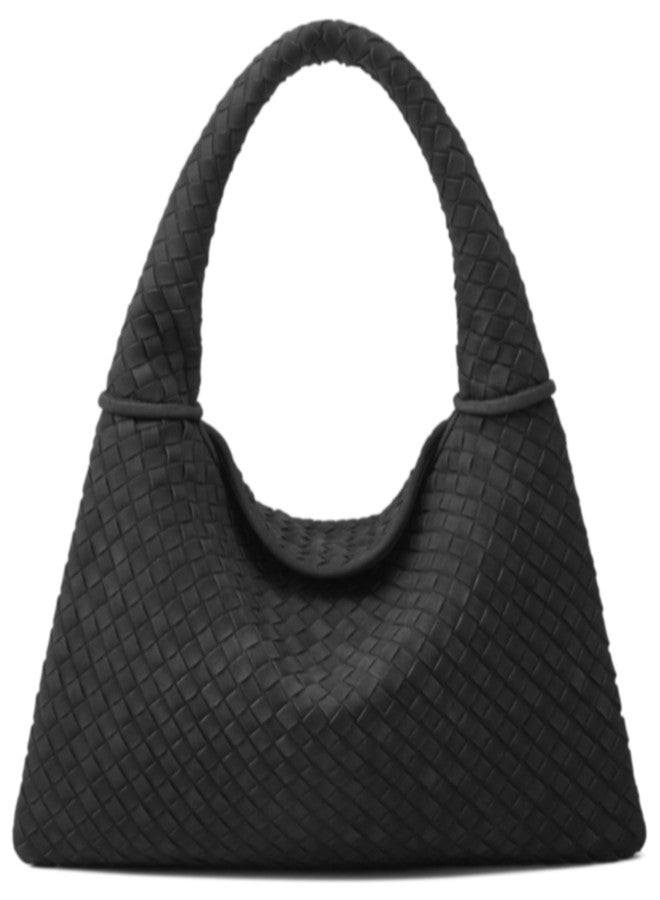 Molodo Suede Woven Hobo Bags Purses for Women Woven Leather Bag Vintage Tote Bag Retro Handbag Satchel 2025, Black, One size - Image 1
