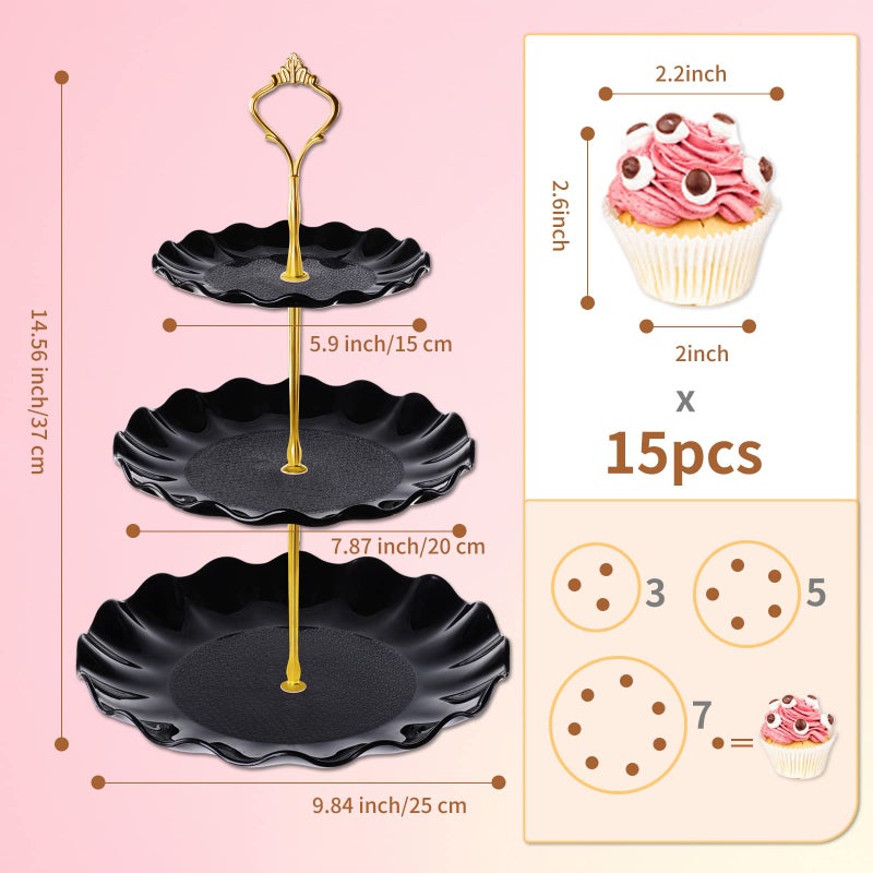 Bacuthy 3 Tier Cupcake Stand Holder  Plastic Cup Cake Stand Towel With Tiered Serving Tray For Cupcakes  Donuts  Fruits And More  White (Black) - Image 3