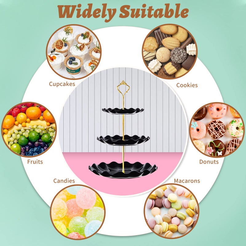 Bacuthy 3 Tier Cupcake Stand Holder  Plastic Cup Cake Stand Towel With Tiered Serving Tray For Cupcakes  Donuts  Fruits And More  White (Black) - Image 5